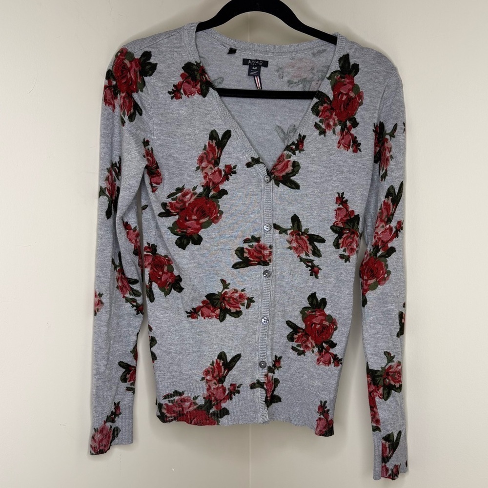 Buffalo David Bitton Rose Floral Cardigan | Vintage-Inspired Pearly Button Knit